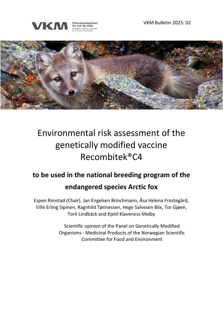 Forsiden av dokumentet Environmental risk assessment of the  genetically modified vaccine  Recombitek®C4