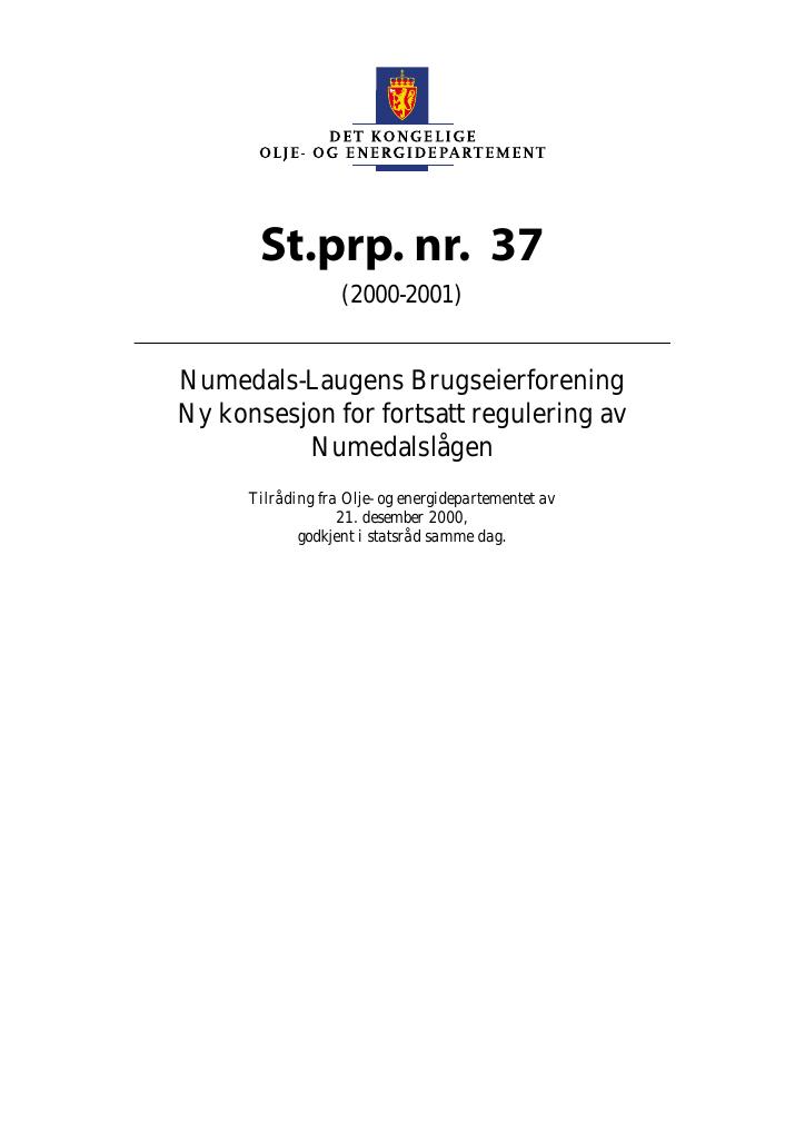 Forsiden av dokumentet St.prp. nr. 37 (2000-2001)