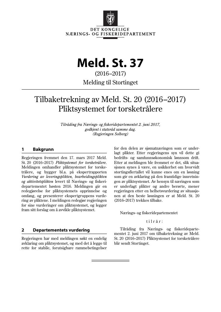 Forsiden av dokumentet Meld. St. 37 (2016–2017)