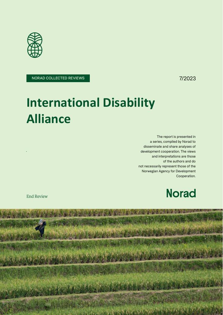 Forsiden av dokumentet International Disability Alliance – End Review : Desentralisert evaluering/Norad Collected Reviews