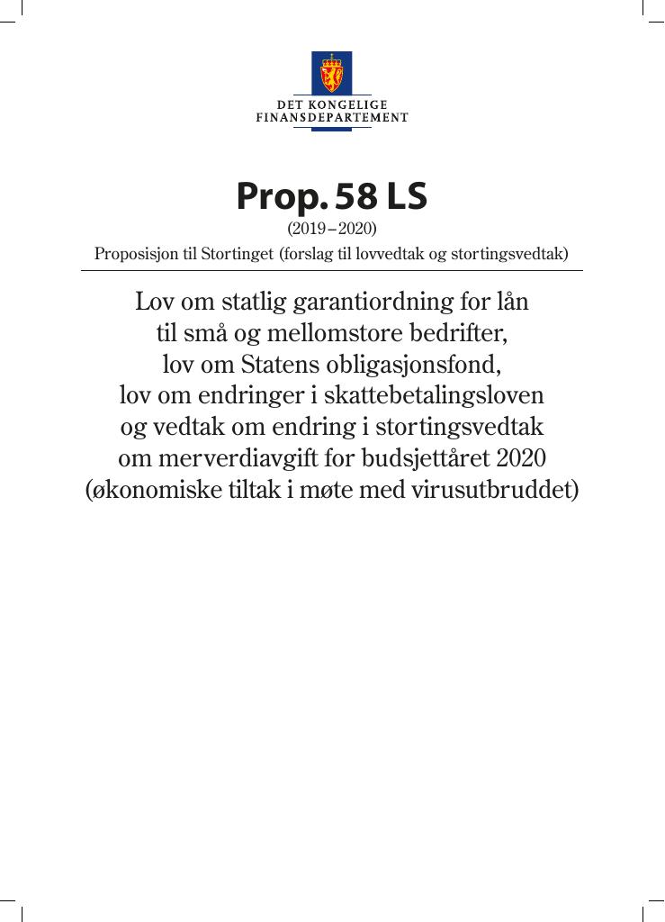 Forsiden av dokumentet Prop. 58 LS (2019–2020)