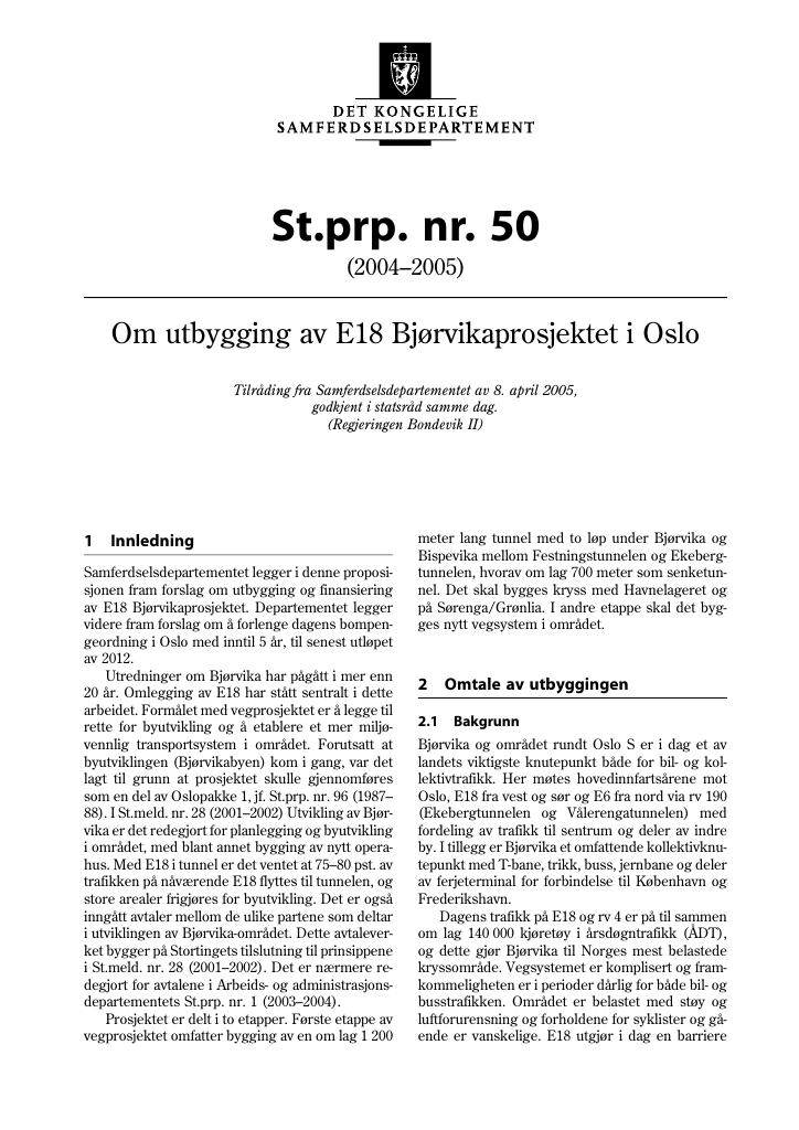 Forsiden av dokumentet St.prp. nr. 50 (2004-2005)