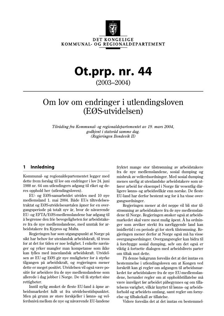 Forsiden av dokumentet Ot.prp. nr. 44 (2003-2004)