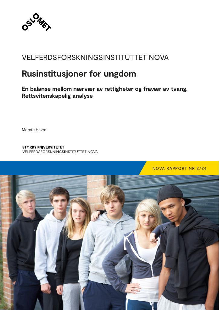 Forsiden av dokumentet Rusinstitusjoner for ungdom