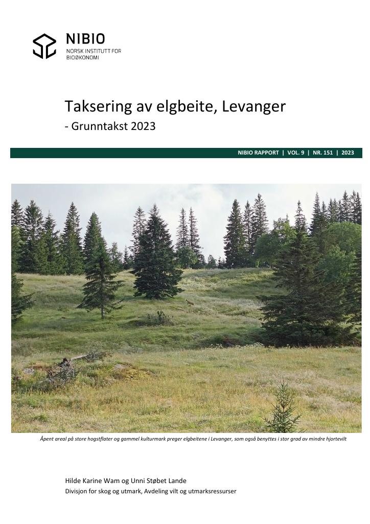 Forsiden av dokumentet Taksering av elgbeite, Levanger – grunntakst 2023