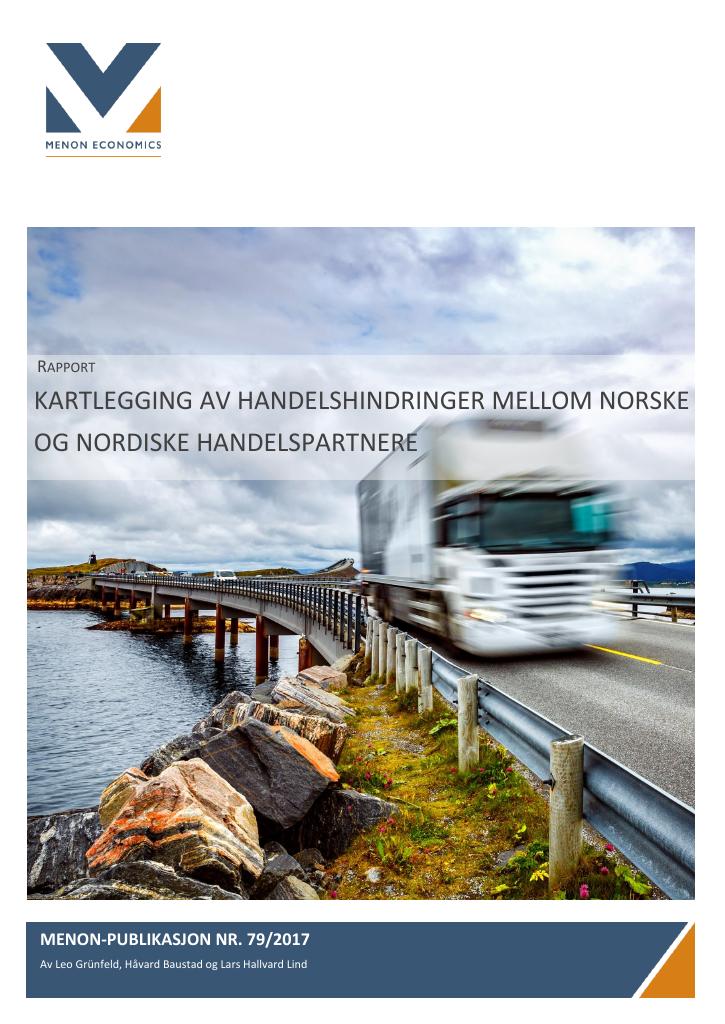 Forsiden av dokumentet Kartlegging av handelshindringer mellom norske og nordiske handelspartnere