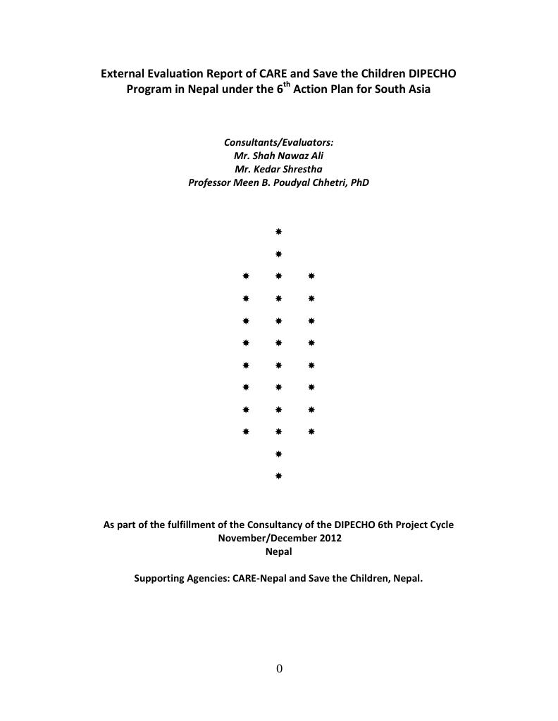 Forsiden av dokumentet Report of CARE and Save the Children DIPECHO Program in Nepal under the 6th Action Plan for South Asia