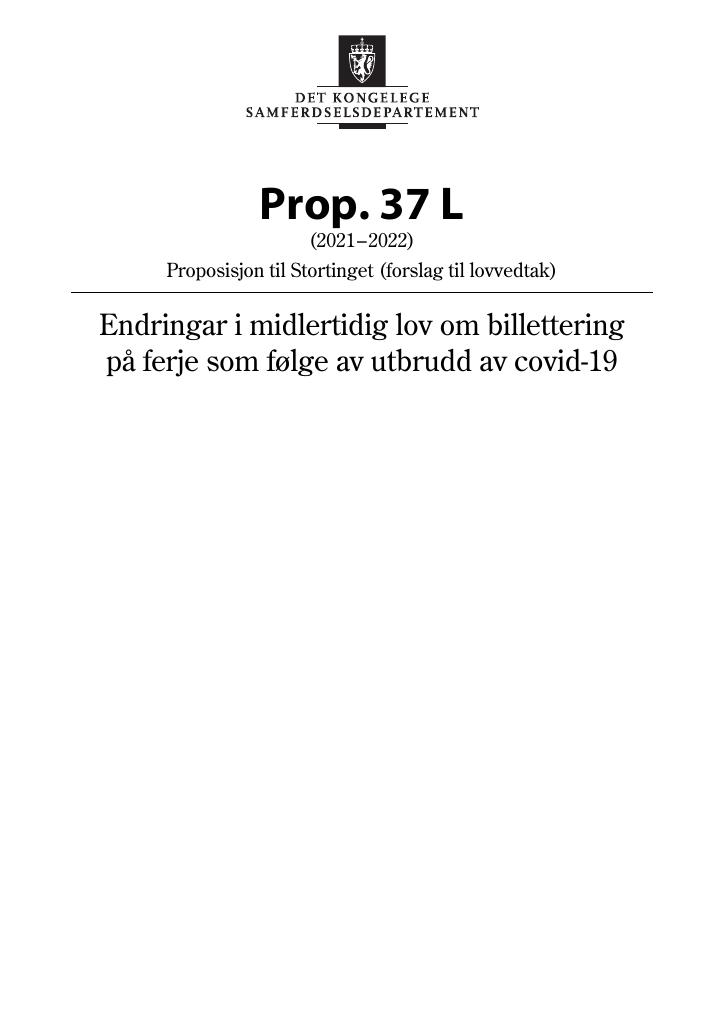 Forsiden av dokumentet Prop. 37 L (2021–2022)