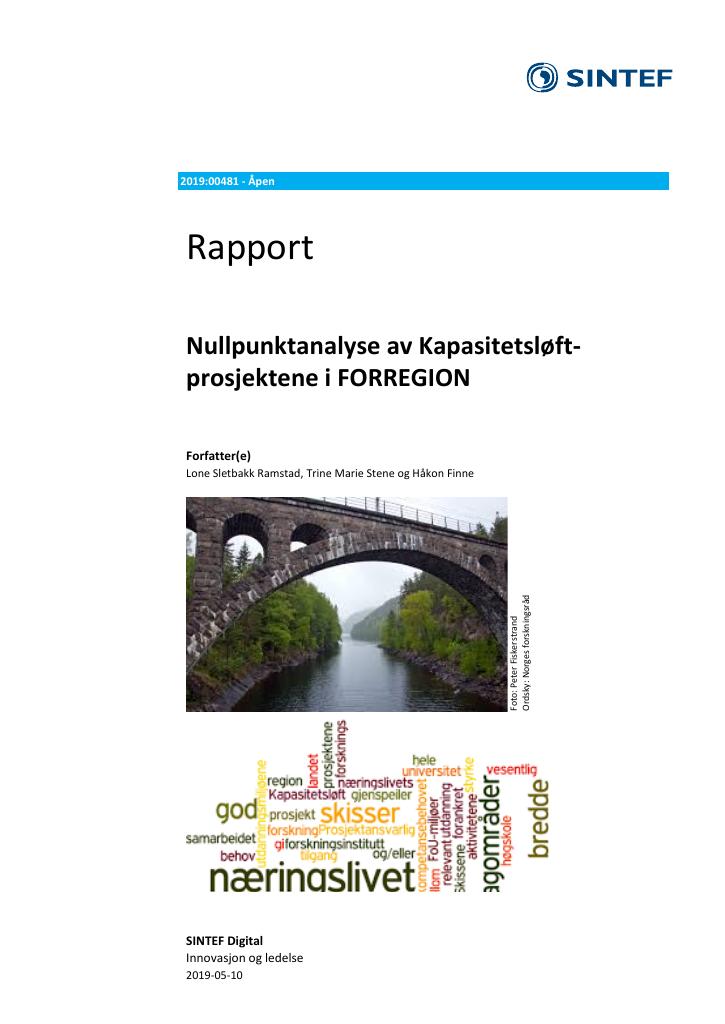 Forsiden av dokumentet Nullpunktanalyse av Kapasitetsløftprosjektene i FORREGION