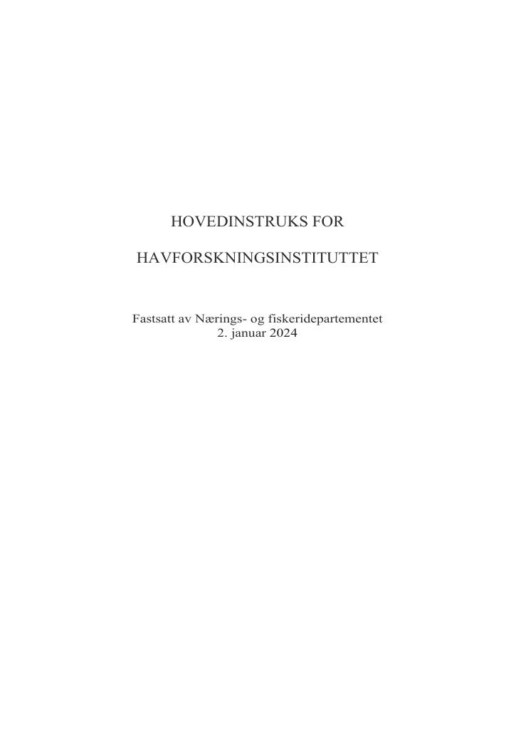 Forsiden av dokumentet Hovedinstruks for Havforskningsinstituttet