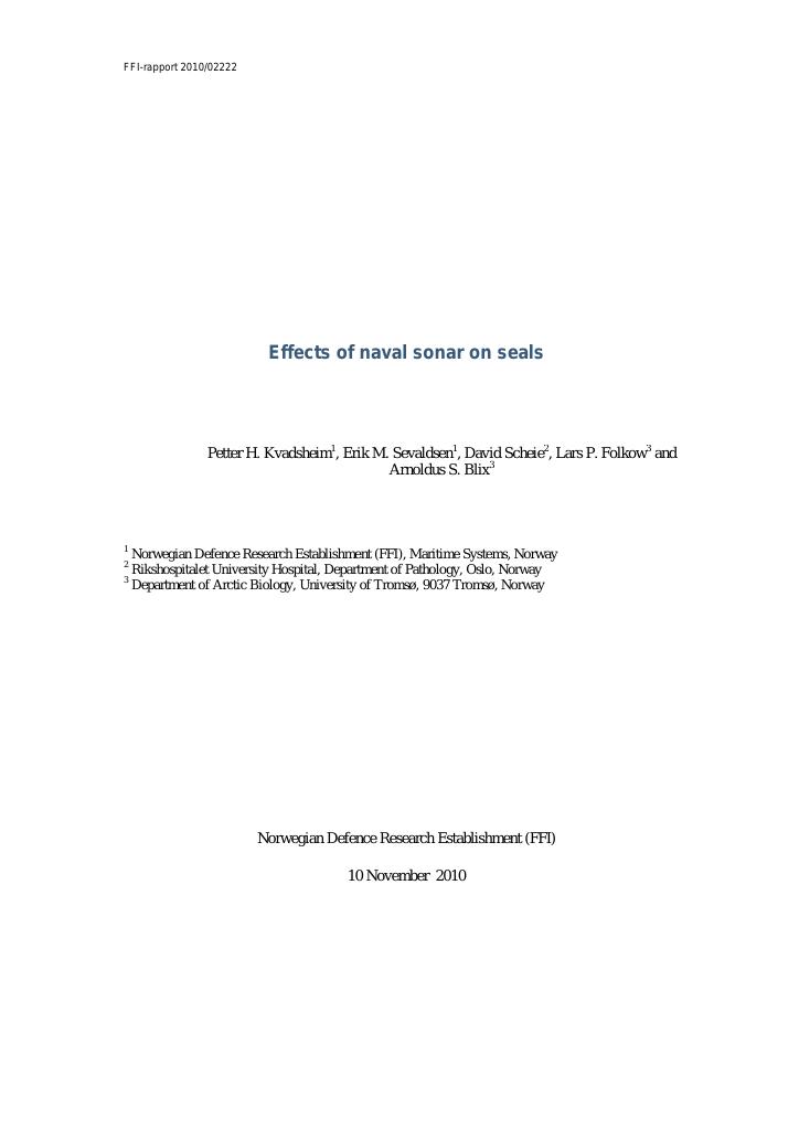 Forsiden av dokumentet Effects of naval sonar on seals