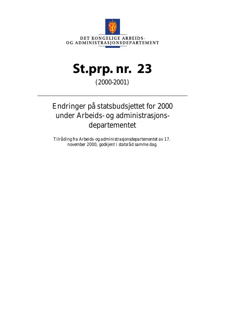 Forsiden av dokumentet St.prp. nr. 23 (2000-2001)