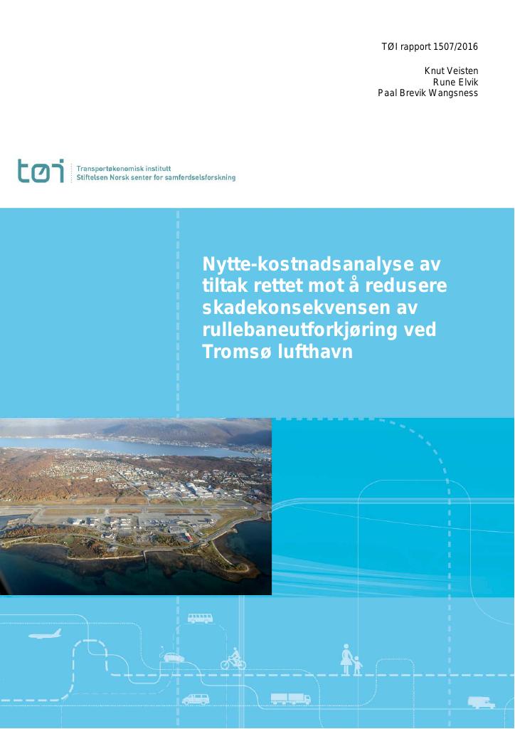 Forsiden av dokumentet Nytte-kostnadsanalyse av tiltak rettet mot å redusere skadekonsekvensen av  rullebaneutforkjøring ved Tromsø lufthavn