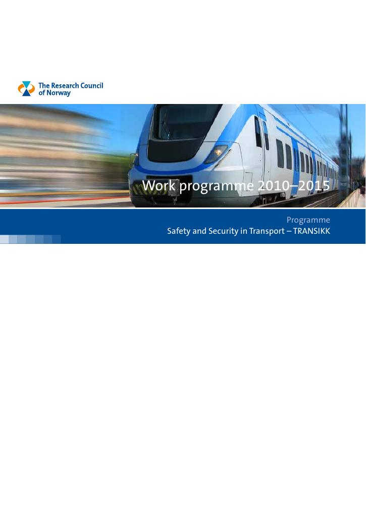 Forsiden av dokumentet Work programme - TRANSIKK 2010-2015