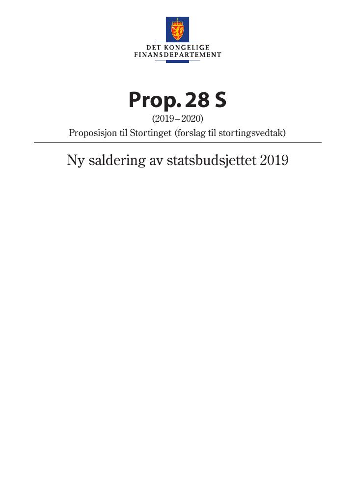 Forsiden av dokumentet Prop. 28 S (2019–2020)