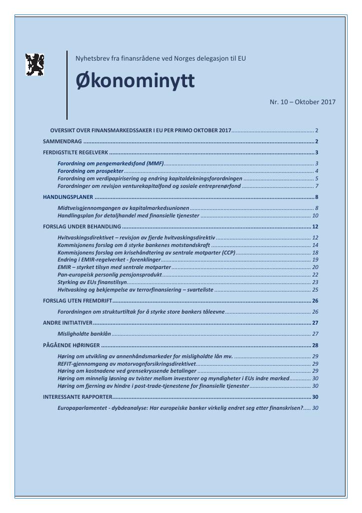 Forsiden av dokumentet Økonominytt 10/2017