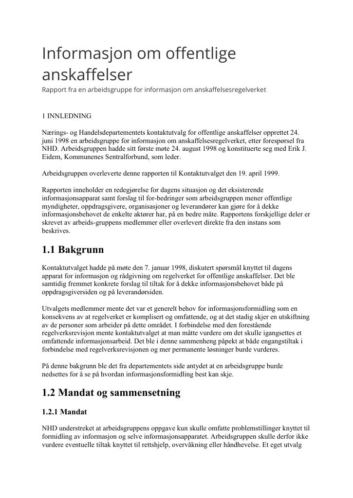 Forsiden av dokumentet Informasjon om offentlige anskaffelser