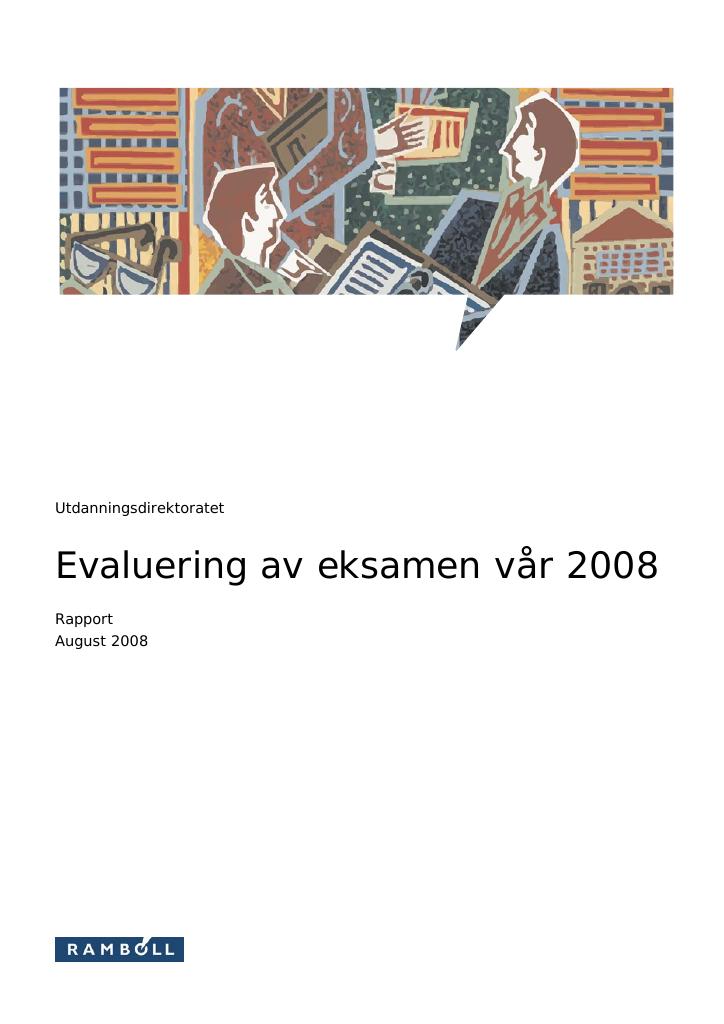 Forsiden av dokumentet Evaluering av eksamen våren 2008