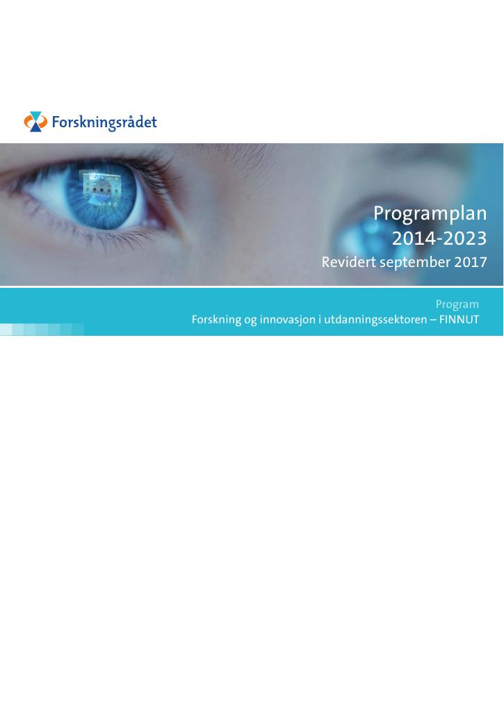 Forsiden av dokumentet Programplan 2014-2023. Revidert september 2017