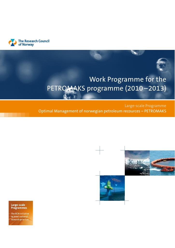 Forsiden av dokumentet Work Programme for the PETROMAKS programme (2010-2013)