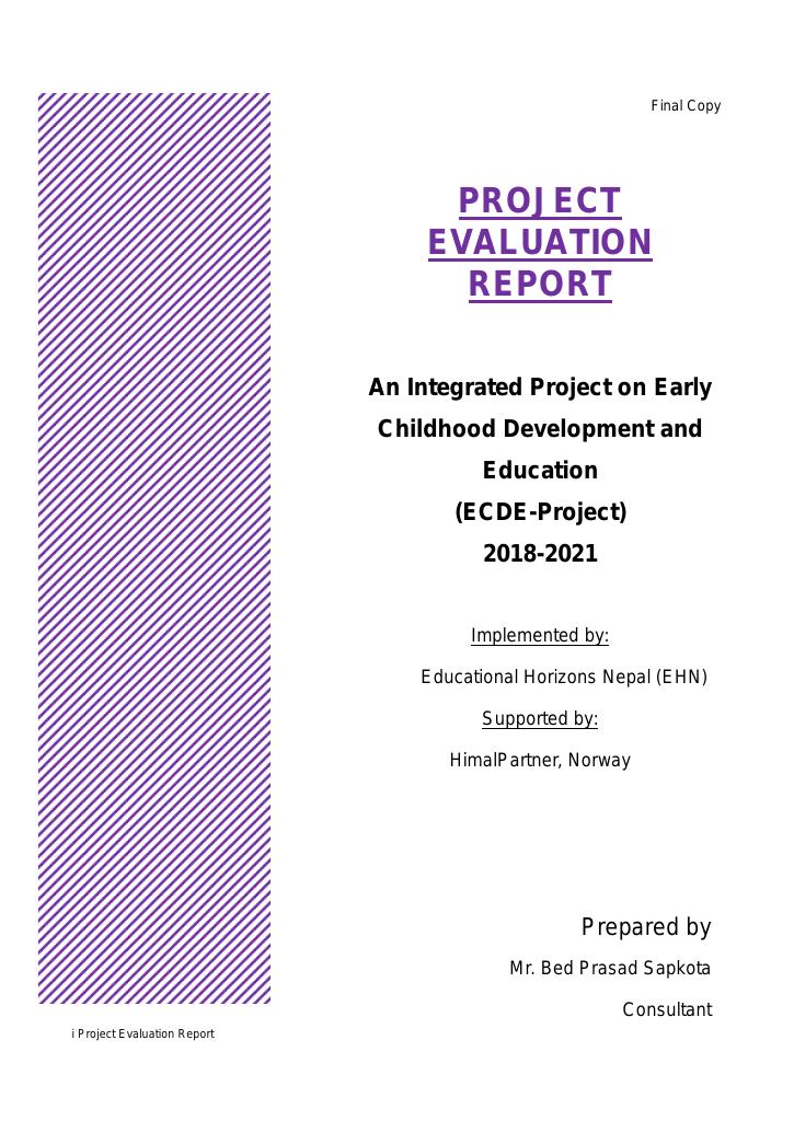 Forsiden av dokumentet Final Evaluation report for An Integrated Project on ECD and Education