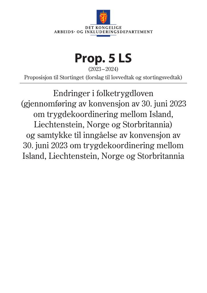 Forsiden av dokumentet Prop. 5 LS (2023–2024)