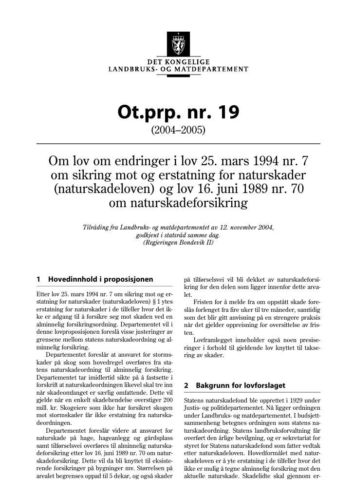 Forsiden av dokumentet Ot.prp. nr. 19 (2004-2005)