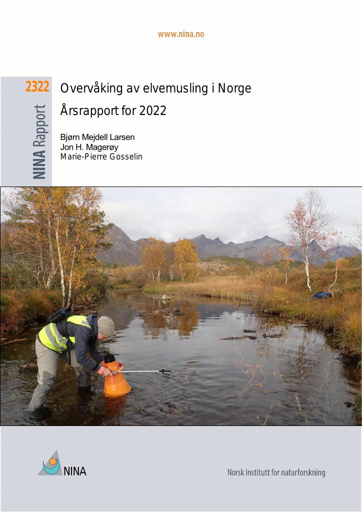 Forsiden av dokumentet Overvåking av elvemusling i Norge - Årsrapport for 2022 M-2577