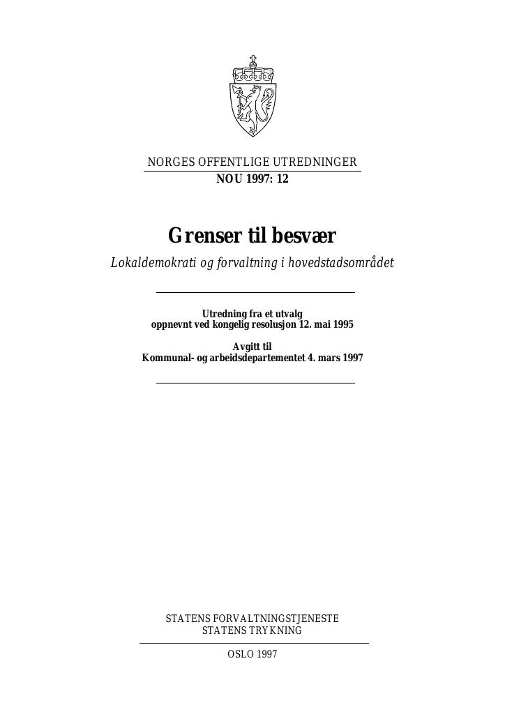 Forsiden av dokumentet NOU 1997: 12 - Grenser til besvær