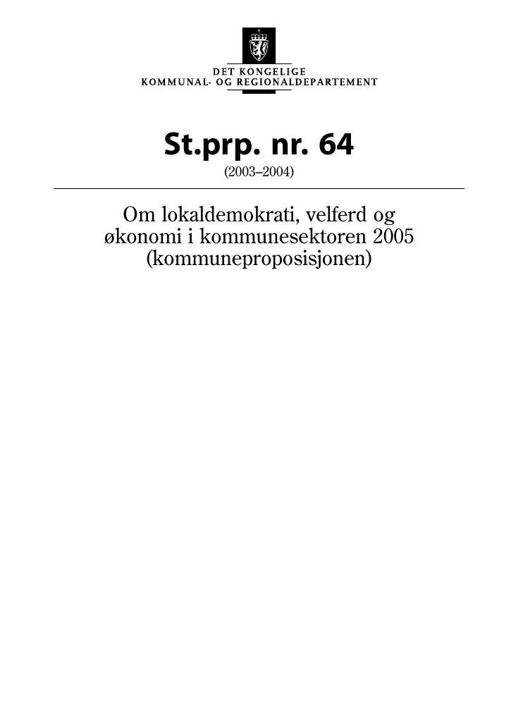 Forsiden av dokumentet St.prp. nr. 64 (2003-2004)