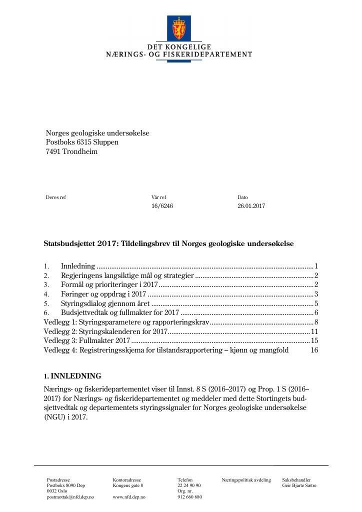 Forsiden av dokumentet  Tildelingsbrev