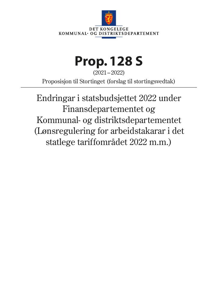Forsiden av dokumentet Prop. 128 S (2021–2022)