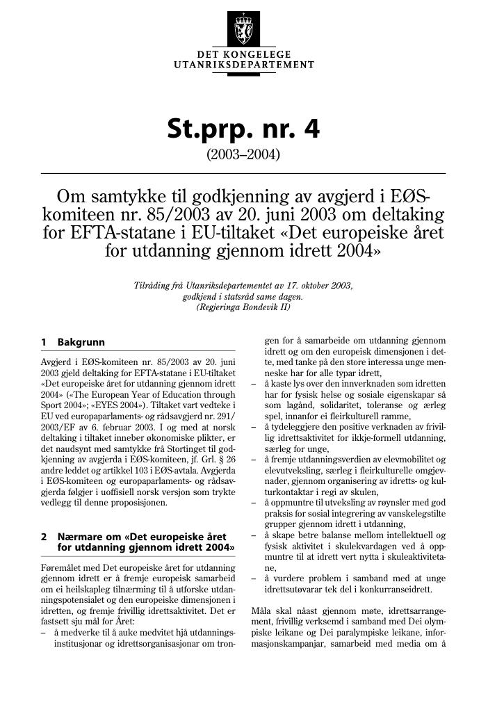 Forsiden av dokumentet St.prp. nr. 4 (2003-2004)