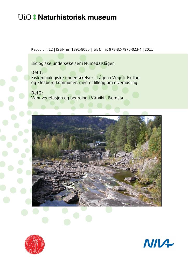 Forsiden av dokumentet Biologiske undersøkelser i Numedalslågen