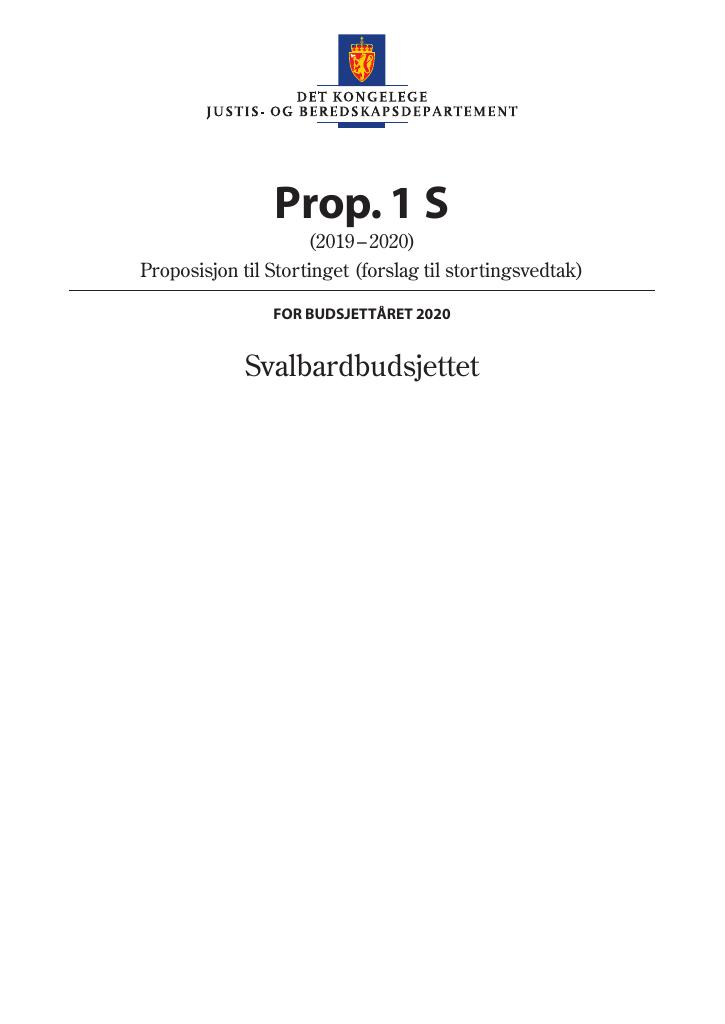 Forsiden av dokumentet Prop. 1 S (2019–2020)