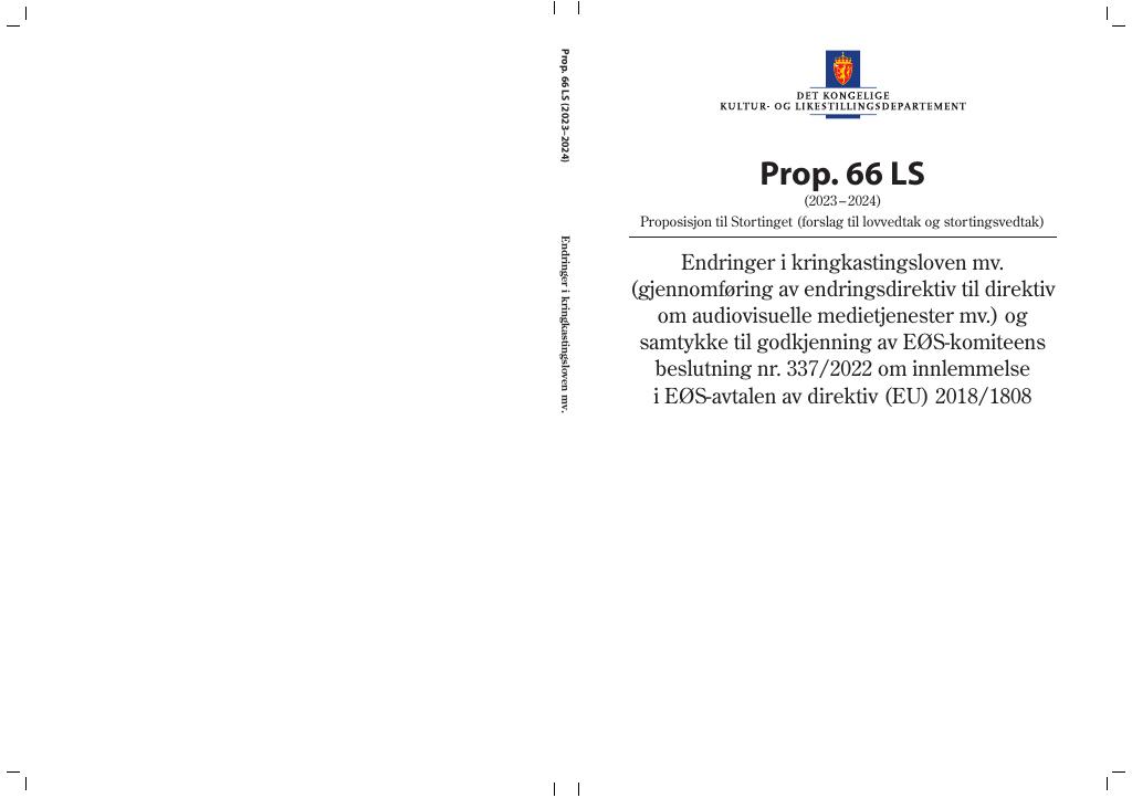 Forsiden av dokumentet Prop. 66 LS (2023–2024)