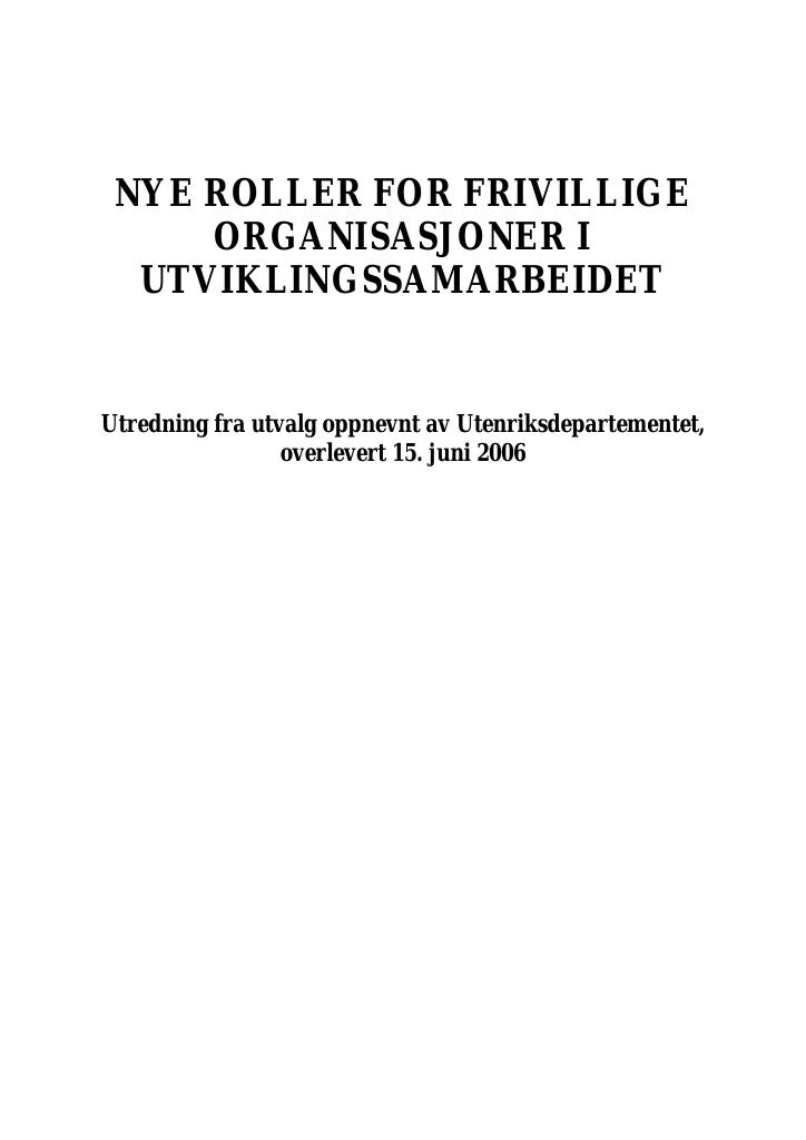 Forsiden av dokumentet Nye roller for frivillige organisasjoner i utviklingssamarbeidet