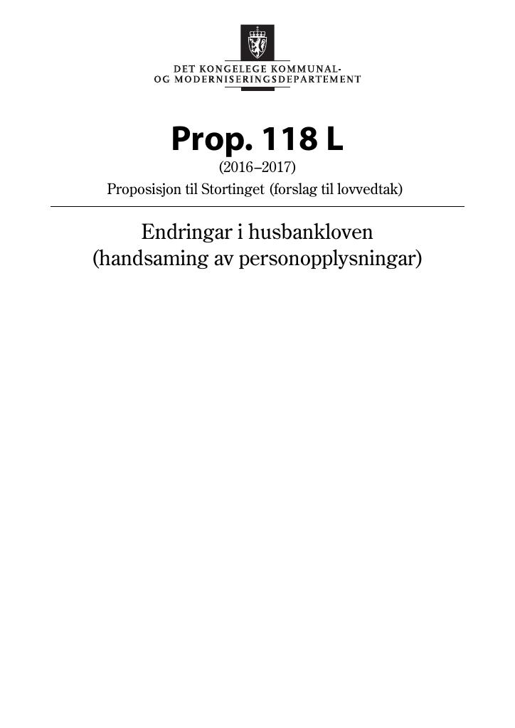 Forsiden av dokumentet Prop. 118 L (2016–2017)
