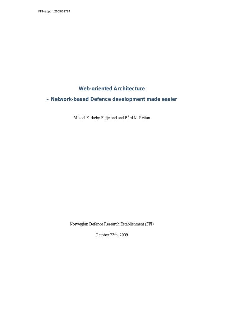 Forsiden av dokumentet Web-oriented architecture : network-based defence development made easier