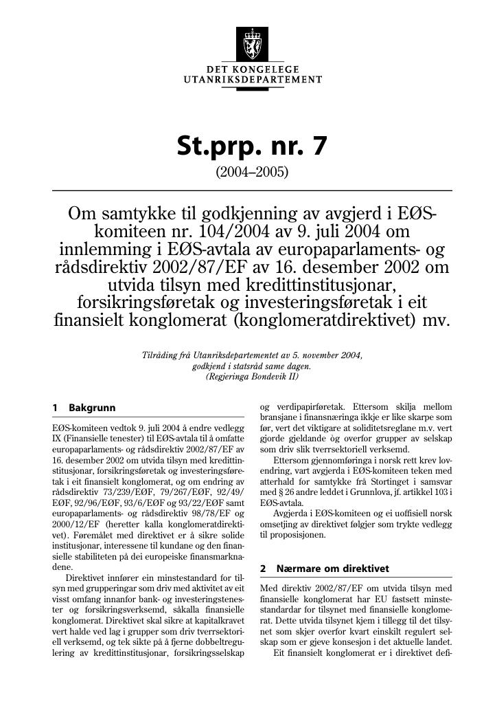 Forsiden av dokumentet St.prp. nr. 7 (2004-2005)