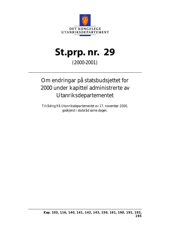 Forsiden av dokumentet St.prp. nr. 29 (2000-2001)