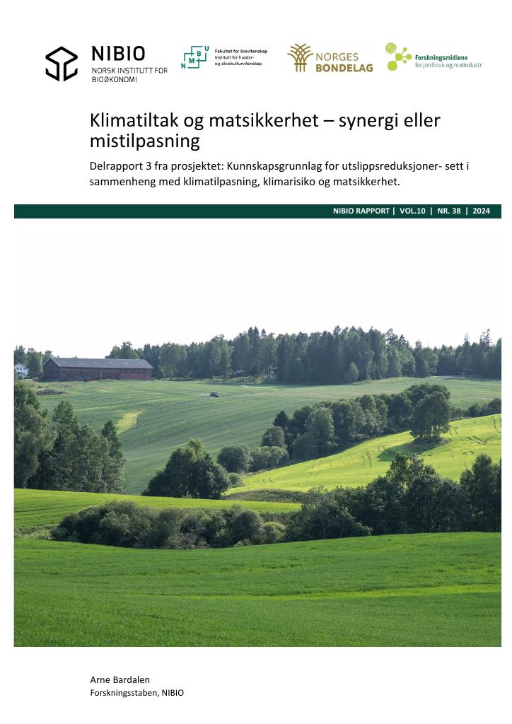 Forsiden av dokumentet Klimatiltak og matsikkerhet : synergi eller mistilpasning - Delrapport 3