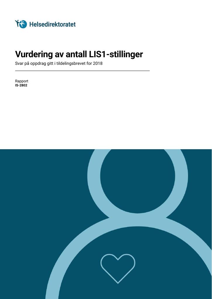 Forsiden av dokumentet Vurdering av antall LIS1-stillinger