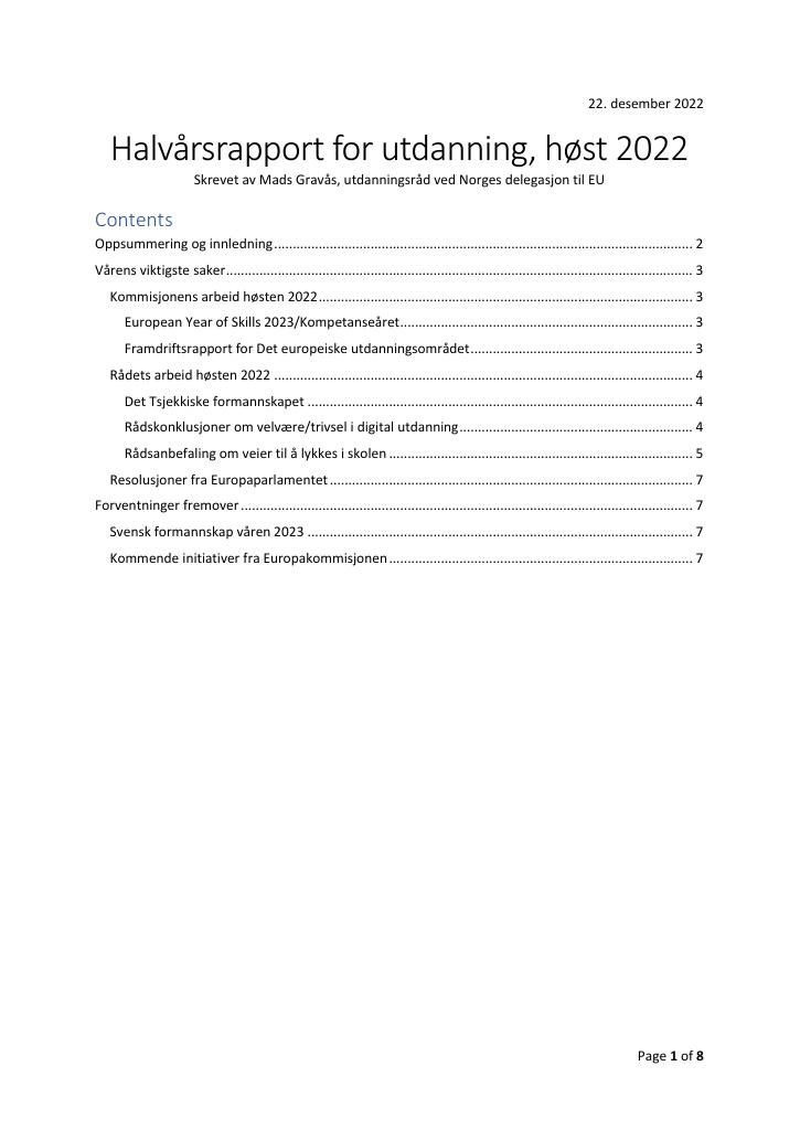 Forsiden av dokumentet Halvårsrapport for utdanning, høst 2022
