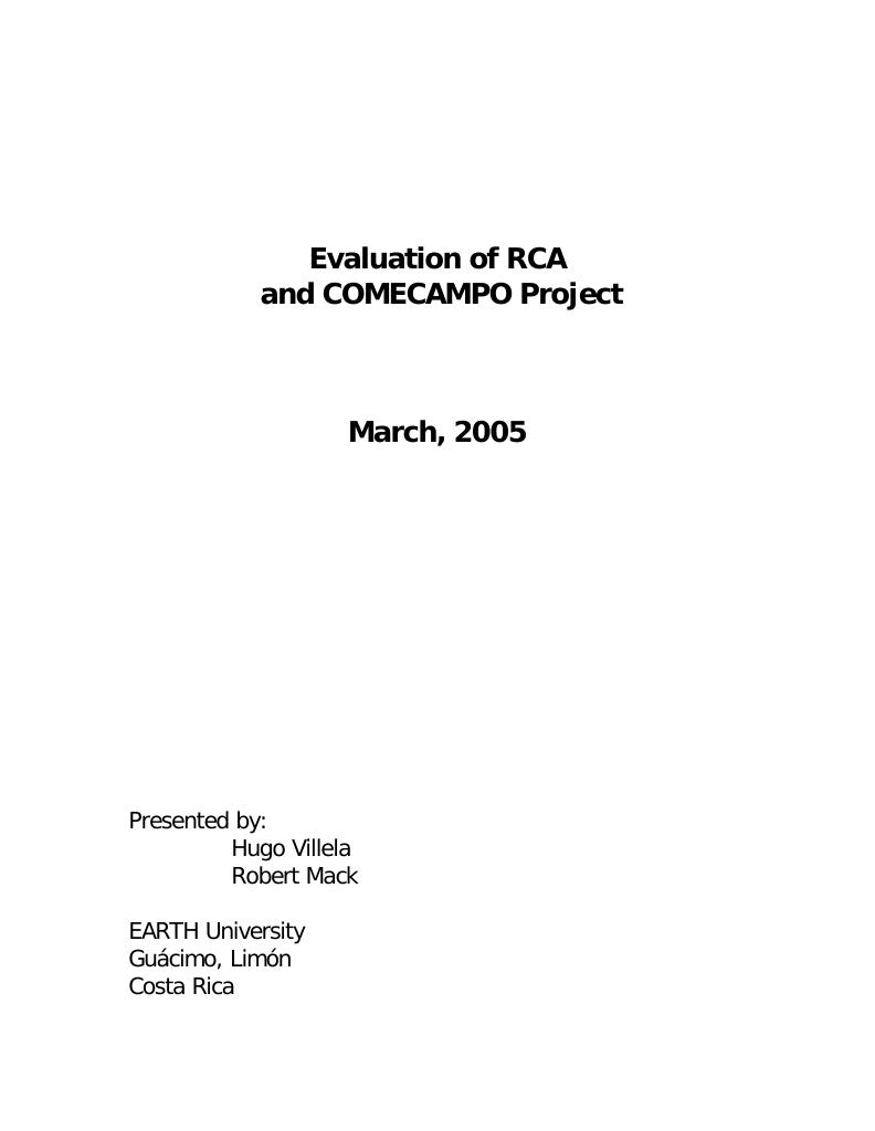 Forsiden av dokumentet Evaluation of RCA and COMECAMPO Project