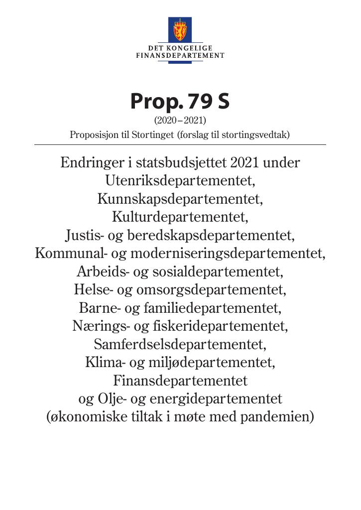 Forsiden av dokumentet Prop. 79 S (2020–2021)