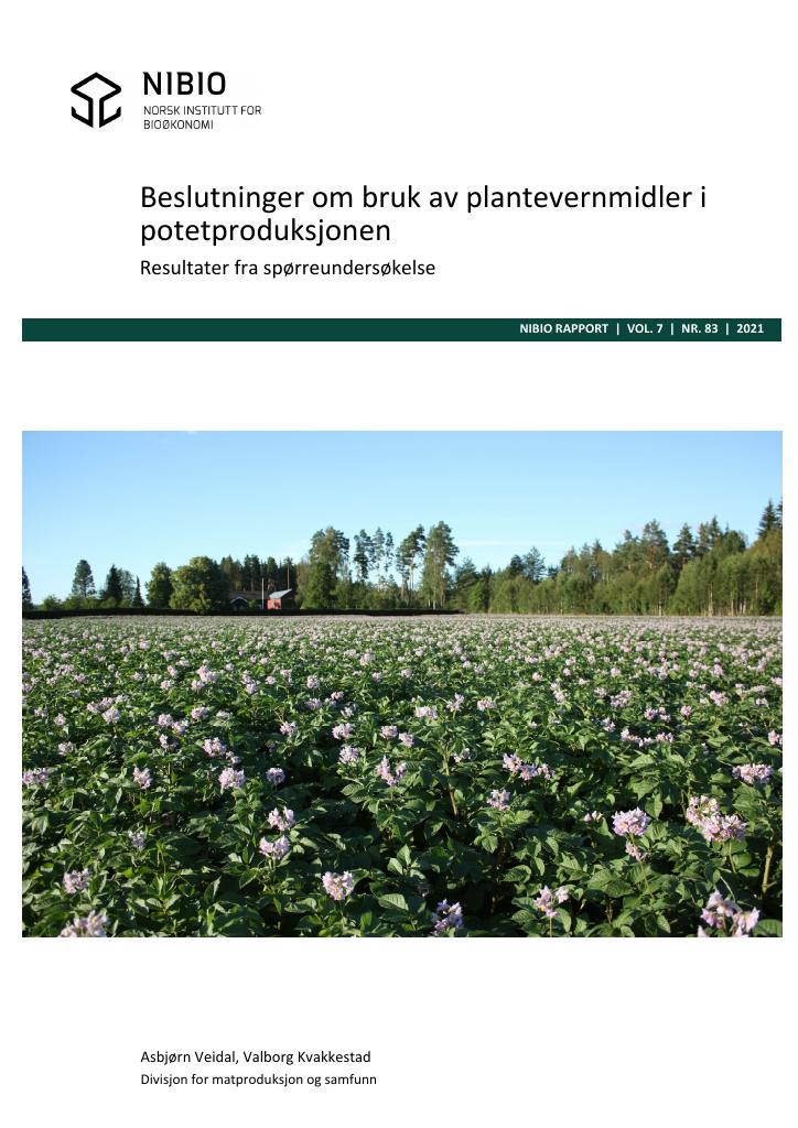 Forsiden av dokumentet Beslutninger om bruk av plantevernmidler i potetproduksjonen - Resultater fra spørreundersøkelse