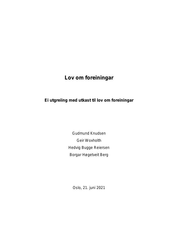 Forsiden av dokumentet Utredning med utkast til lov om foreninger