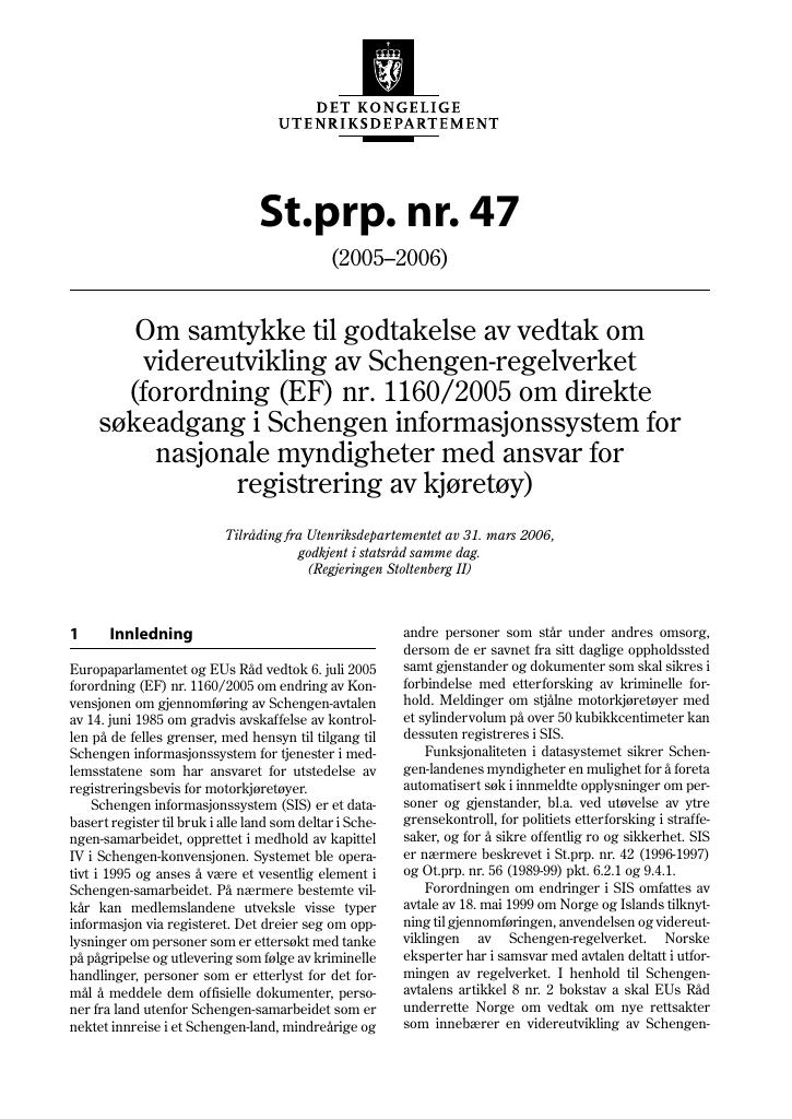 Forsiden av dokumentet St.prp. nr. 47 (2005-2006)