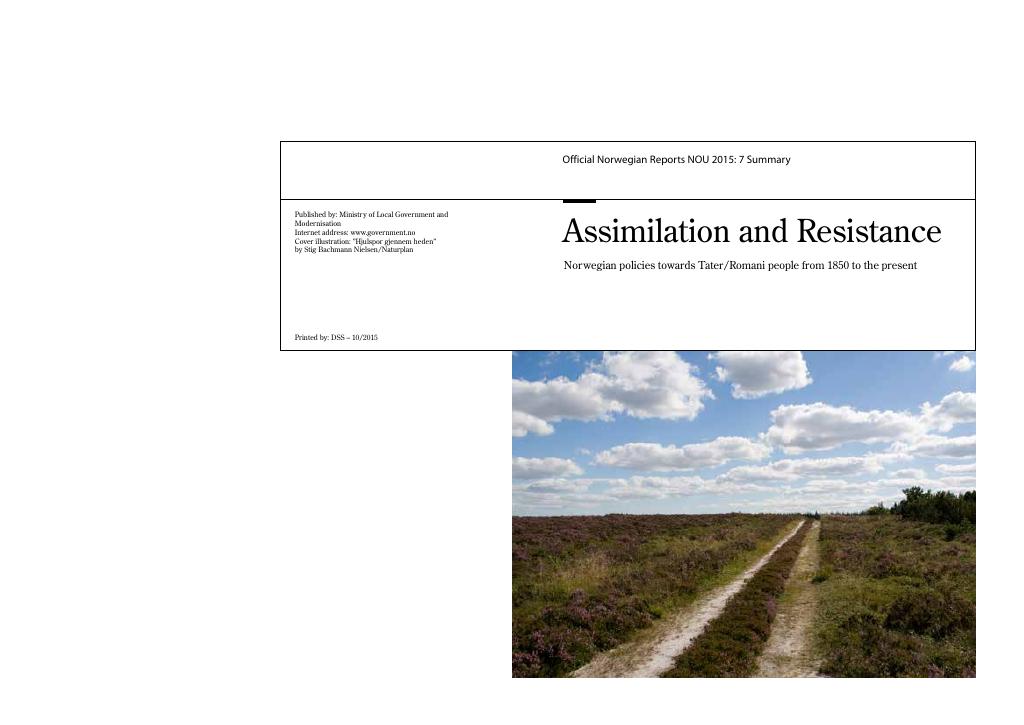 Forsiden av dokumentet Summary of NOU 2015:7 Assimilation and Resistance